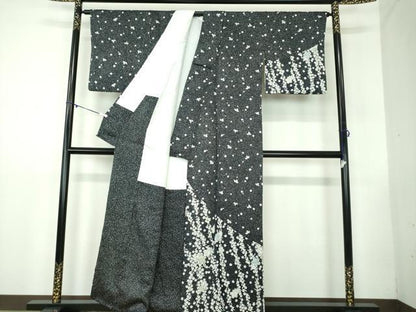 平和屋着物●訪問着 絞り 辻が花 黒地 たたき染め 正絹 逸品 DABB4331ps