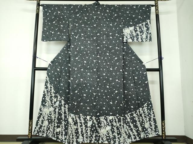 平和屋着物●訪問着 絞り 辻が花 黒地 たたき染め 正絹 逸品 DABB4331ps