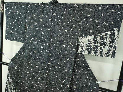 平和屋着物●訪問着 絞り 辻が花 黒地 たたき染め 正絹 逸品 DABB4331ps