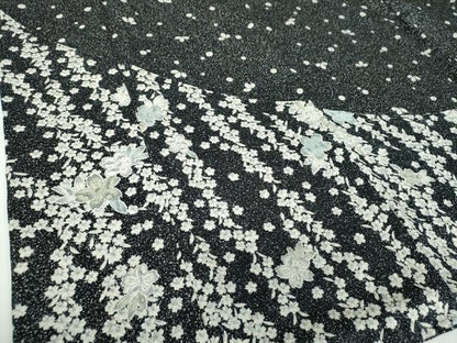 平和屋着物●訪問着 絞り 辻が花 黒地 たたき染め 正絹 逸品 DABB4331ps
