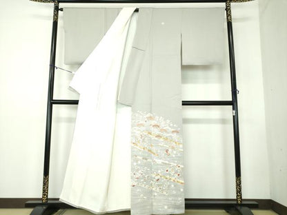 平和屋着物●銀座きしや　色留袖　駒刺繍　渡橋吉祥花文　金彩　正絹　逸品　DABB4333ps