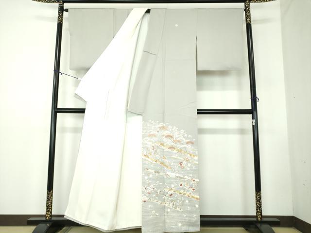 平和屋着物●銀座きしや　色留袖　駒刺繍　渡橋吉祥花文　金彩　正絹　逸品　DABB4333ps