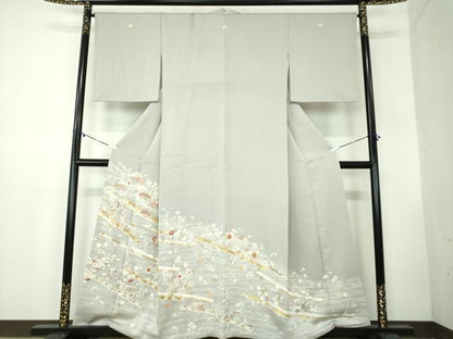 平和屋着物●銀座きしや　色留袖　駒刺繍　渡橋吉祥花文　金彩　正絹　逸品　DABB4333ps
