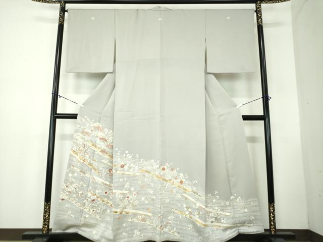 平和屋着物●銀座きしや　色留袖　駒刺繍　渡橋吉祥花文　金彩　正絹　逸品　DABB4333ps
