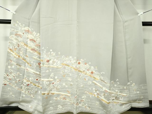 平和屋着物●銀座きしや　色留袖　駒刺繍　渡橋吉祥花文　金彩　正絹　逸品　DABB4333ps