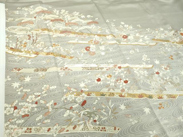 平和屋着物●銀座きしや　色留袖　駒刺繍　渡橋吉祥花文　金彩　正絹　逸品　DABB4333ps
