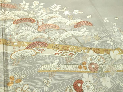 平和屋着物●銀座きしや　色留袖　駒刺繍　渡橋吉祥花文　金彩　正絹　逸品　DABB4333ps