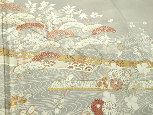 平和屋着物●銀座きしや　色留袖　駒刺繍　渡橋吉祥花文　金彩　正絹　逸品　DABB4333ps