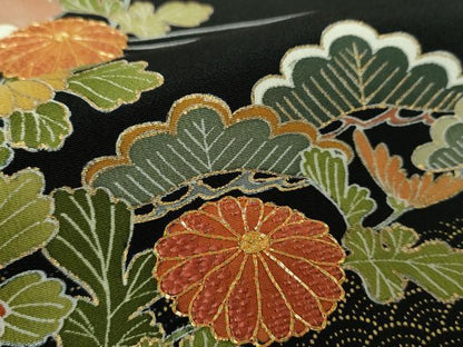 平和屋着物●創業460年・千總 黒留袖 駒刺繍 吉祥花熨斗文 金彩 正絹 逸品 DABB4336ps
