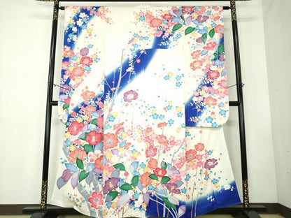 平和屋着物●豪華振袖 友禅 吉祥花文 暈し染め 正絹 逸品 DABB4337ps