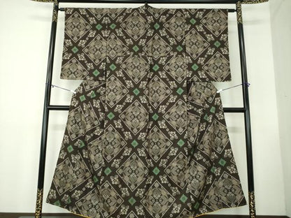 平和屋着物●アンティーク 大正ロマン 本場大島紬 龍郷絣 花菱文 正絹 逸品 DABB4343ps