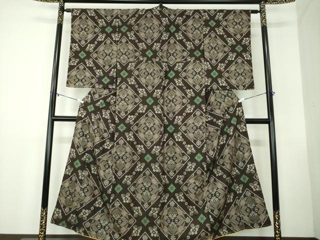 平和屋着物●アンティーク 大正ロマン 本場大島紬 龍郷絣 花菱文 正絹 逸品 DABB4343ps