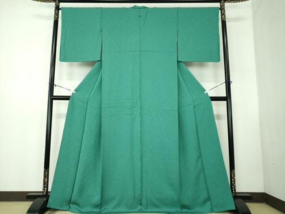 平和屋着物●上質な色無地 花鳥地紋 花緑青色 正絹 逸品 DABB4348ps