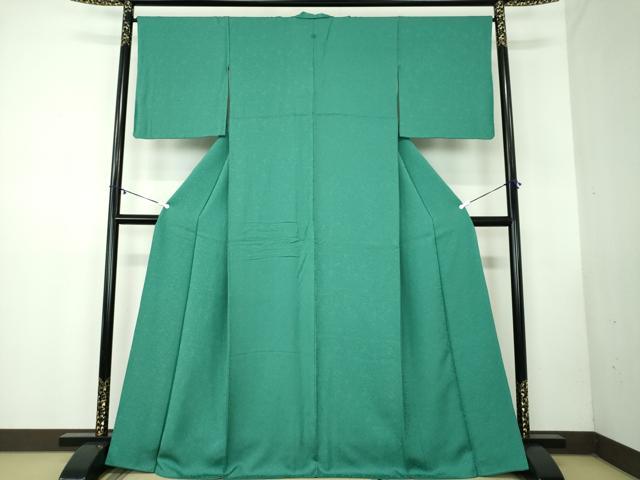 平和屋着物●上質な色無地 花鳥地紋 花緑青色 正絹 逸品 DABB4348ps