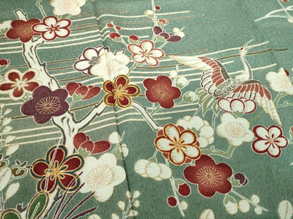 平和屋着物●訪問着 駒刺繍 渡橋飛鶴風景花文 暈し染め 金彩 正絹 逸品 DABB4360ps