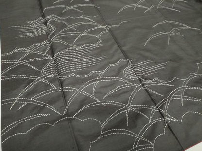 平和屋着物●訪問着 紬地 刺し子 総刺繍 雲取り芝文 正絹 逸品 DABB4363ps
