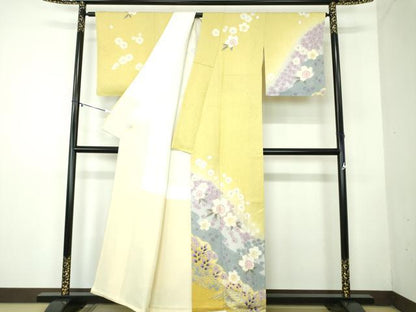 平和屋着物●訪問着 駒刺繍 絞り 舞桜 金彩 金通し地 正絹 逸品 DABB4382ps