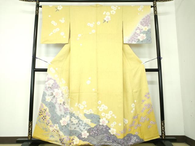 平和屋着物●訪問着 駒刺繍 絞り 舞桜 金彩 金通し地 正絹 逸品 DABB4382ps