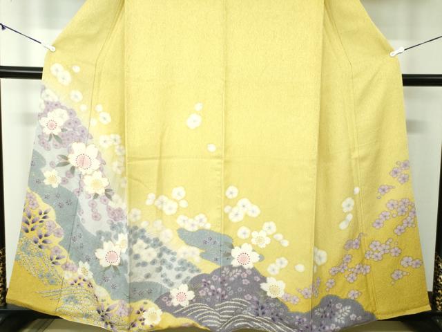 平和屋着物●訪問着 駒刺繍 絞り 舞桜 金彩 金通し地 正絹 逸品 DABB4382ps
