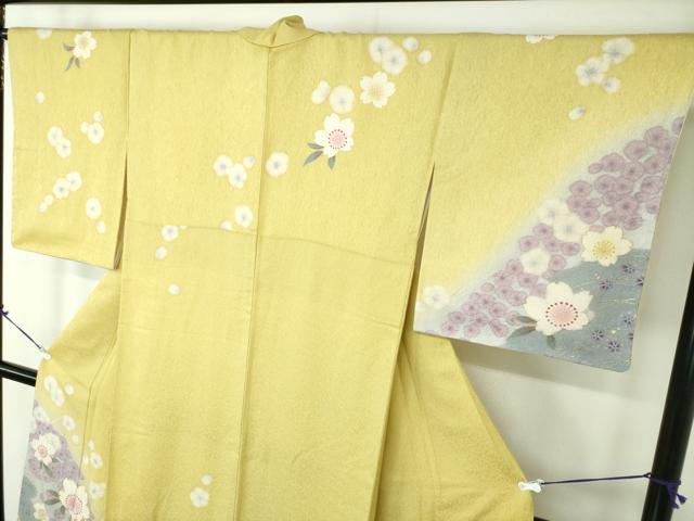 平和屋着物●訪問着 駒刺繍 絞り 舞桜 金彩 金通し地 正絹 逸品 DABB4382ps