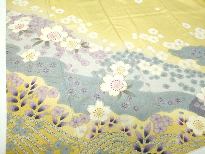 平和屋着物●訪問着 駒刺繍 絞り 舞桜 金彩 金通し地 正絹 逸品 DABB4382ps