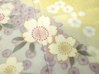 平和屋着物●訪問着 駒刺繍 絞り 舞桜 金彩 金通し地 正絹 逸品 DABB4382ps