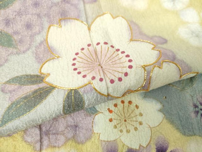 平和屋着物●訪問着 駒刺繍 絞り 舞桜 金彩 金通し地 正絹 逸品 DABB4382ps