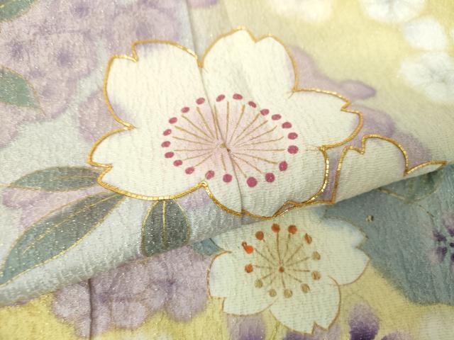 平和屋着物●訪問着 駒刺繍 絞り 舞桜 金彩 金通し地 正絹 逸品 DABB4382ps