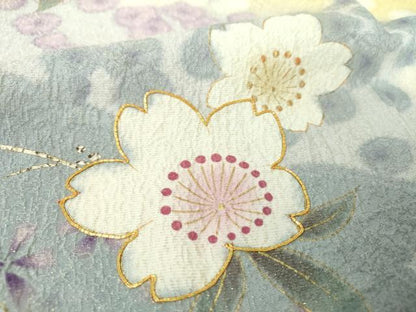平和屋着物●訪問着 駒刺繍 絞り 舞桜 金彩 金通し地 正絹 逸品 DABB4382ps