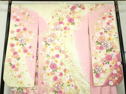 平和屋着物●豪華振袖 刺繍 舞花文 暈し染め 金彩 やまと誂製 正絹 逸品 DABB4391ps