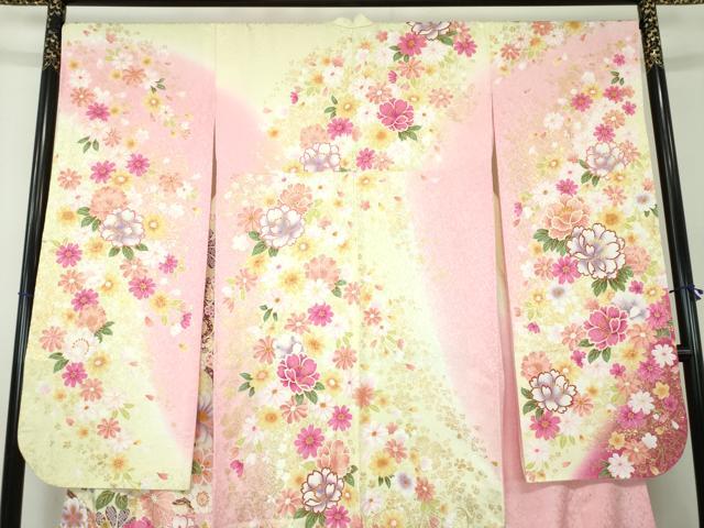 平和屋着物●豪華振袖 刺繍 舞花文 暈し染め 金彩 やまと誂製 正絹 逸品 DABB4391ps