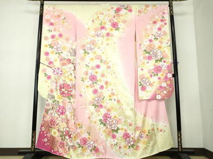 平和屋着物●豪華振袖 刺繍 舞花文 暈し染め 金彩 やまと誂製 正絹 逸品 DABB4391ps