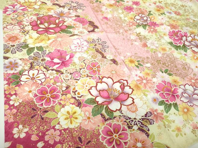 平和屋着物●豪華振袖 刺繍 舞花文 暈し染め 金彩 やまと誂製 正絹 逸品 DABB4391ps