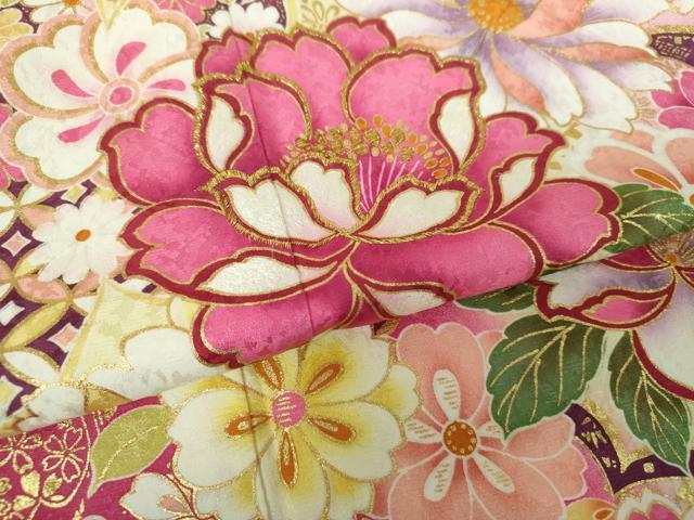 平和屋着物●豪華振袖 刺繍 舞花文 暈し染め 金彩 やまと誂製 正絹 逸品 DABB4391ps