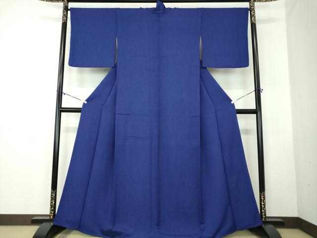 平和屋着物●上質な色無地 花唐草地紋 群青色 正絹 逸品 DABB4394ps