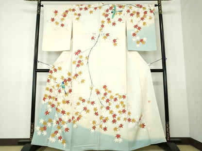平和屋着物●訪問着 作家物 手刺繍 休み鳥 楓 暈し染め 金彩 小田急百貨店扱い 正絹 逸品 DABB4395ps