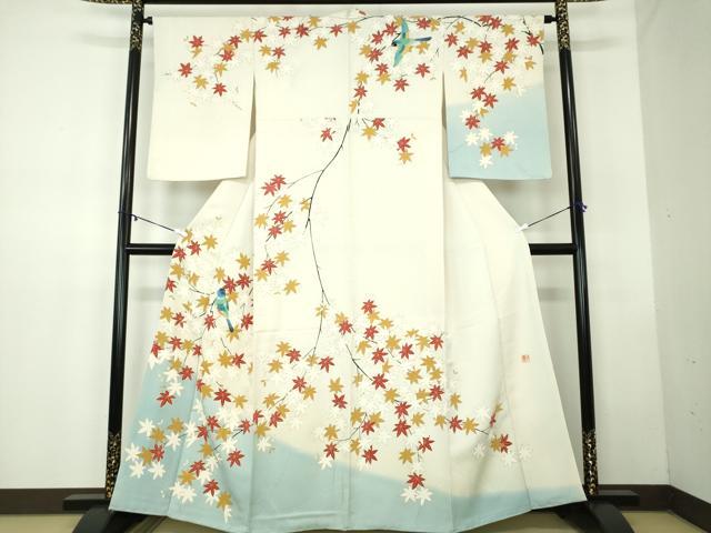 平和屋着物●訪問着 作家物 手刺繍 休み鳥 楓 暈し染め 金彩 小田急百貨店扱い 正絹 逸品 DABB4395ps