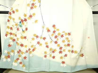 平和屋着物●訪問着 作家物 手刺繍 休み鳥 楓 暈し染め 金彩 小田急百貨店扱い 正絹 逸品 DABB4395ps