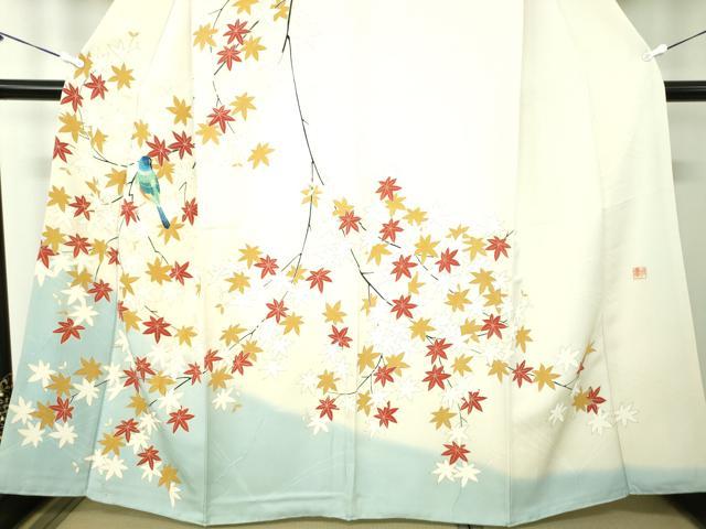 平和屋着物●訪問着 作家物 手刺繍 休み鳥 楓 暈し染め 金彩 小田急百貨店扱い 正絹 逸品 DABB4395ps