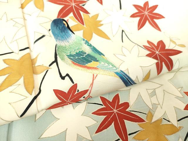 平和屋着物●訪問着 作家物 手刺繍 休み鳥 楓 暈し染め 金彩 小田急百貨店扱い 正絹 逸品 DABB4395ps