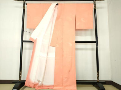 平和屋着物●上質な色無地 地紙花地紋 曙色 正絹 逸品 DABB4396ps