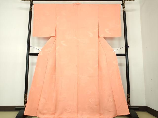 平和屋着物●上質な色無地 地紙花地紋 曙色 正絹 逸品 DABB4396ps