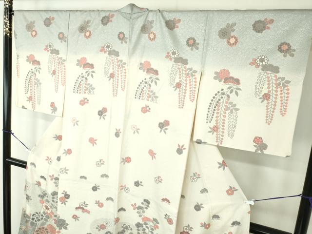 平和屋着物●訪問着 竹垣花文 暈し染め 銀彩 正絹 逸品 DABB4399ps