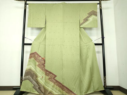 平和屋着物▼訪問着 絞り 刺繍 松皮菱花文 金彩 正絹 逸品 DABB4409ps