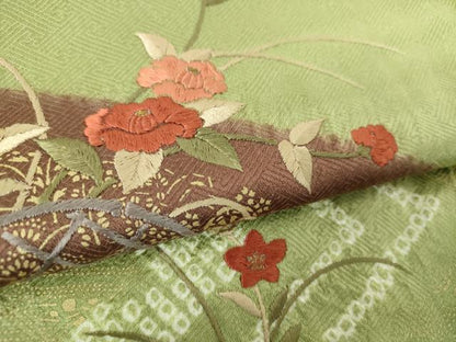 平和屋着物▼訪問着 絞り 刺繍 松皮菱花文 金彩 正絹 逸品 DABB4409ps