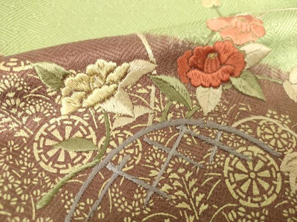 平和屋着物▼訪問着 絞り 刺繍 松皮菱花文 金彩 正絹 逸品 DABB4409ps