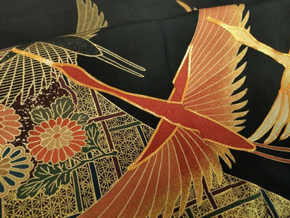 平和屋着物●豪華黒留袖 作家物 駒刺繍 飛鶴雪輪花文 金彩 仮絵羽 正絹 逸品 未使用 DABB4411ps
