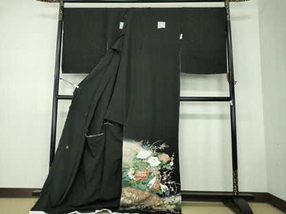 平和屋着物●豪華黒留袖 作家物 立鶴 籬吉祥花文 暈し染め 金彩 仮絵羽 正絹 逸品 未使用 DABB4412ps