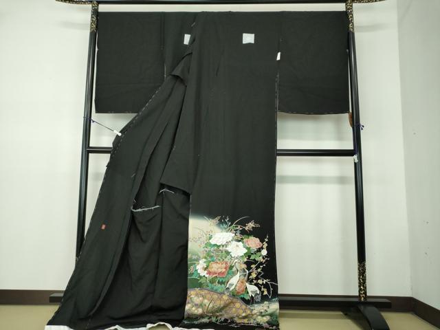 平和屋着物●豪華黒留袖 作家物 立鶴 籬吉祥花文 暈し染め 金彩 仮絵羽 正絹 逸品 未使用 DABB4412ps
