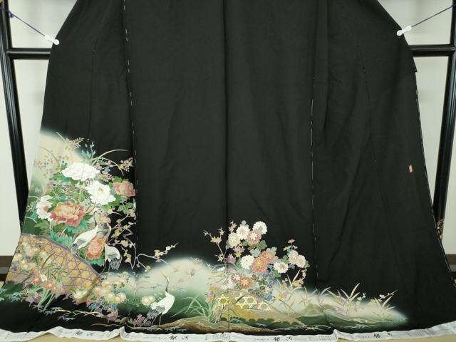 平和屋着物●豪華黒留袖 作家物 立鶴 籬吉祥花文 暈し染め 金彩 仮絵羽 正絹 逸品 未使用 DABB4412ps